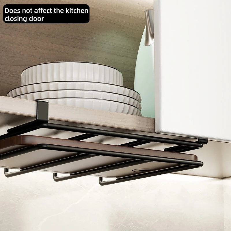 Kitchen Hanging Organizer Rack with Hooks Under Cupboard