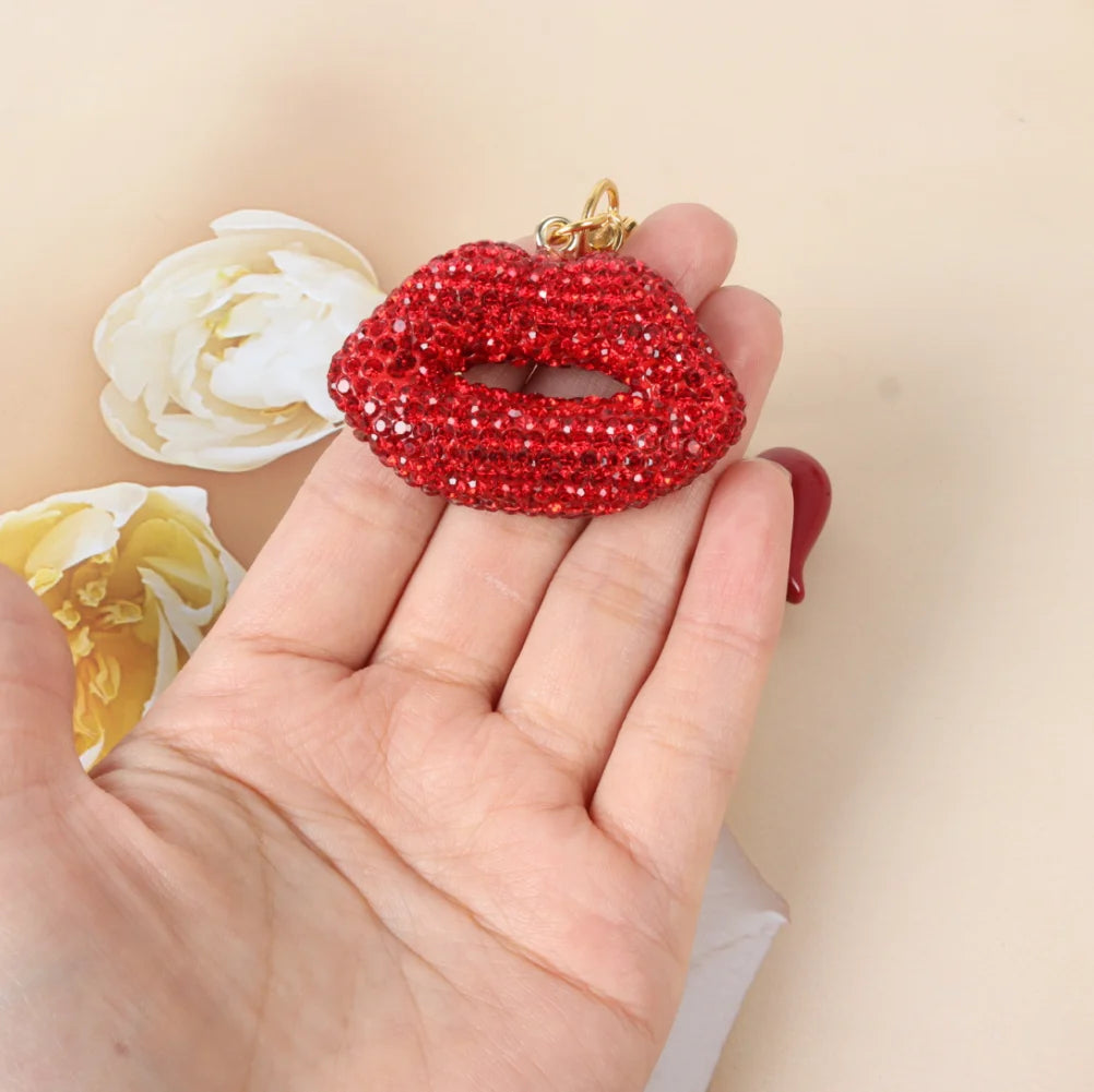 3D Red Lips And Heart Shape Key Ring