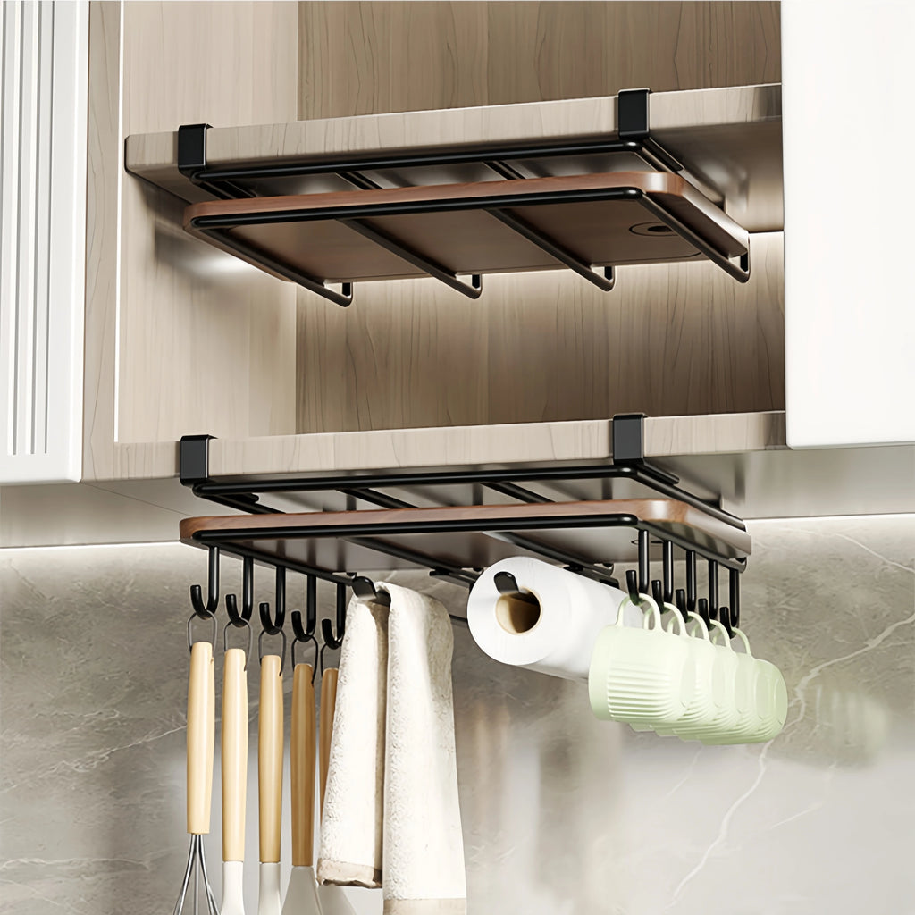 Kitchen Hanging Organizer Rack with Hooks Under Cupboard