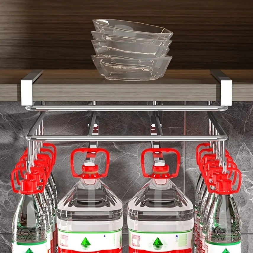 Kitchen Hanging Organizer Rack with Hooks Under Cupboard