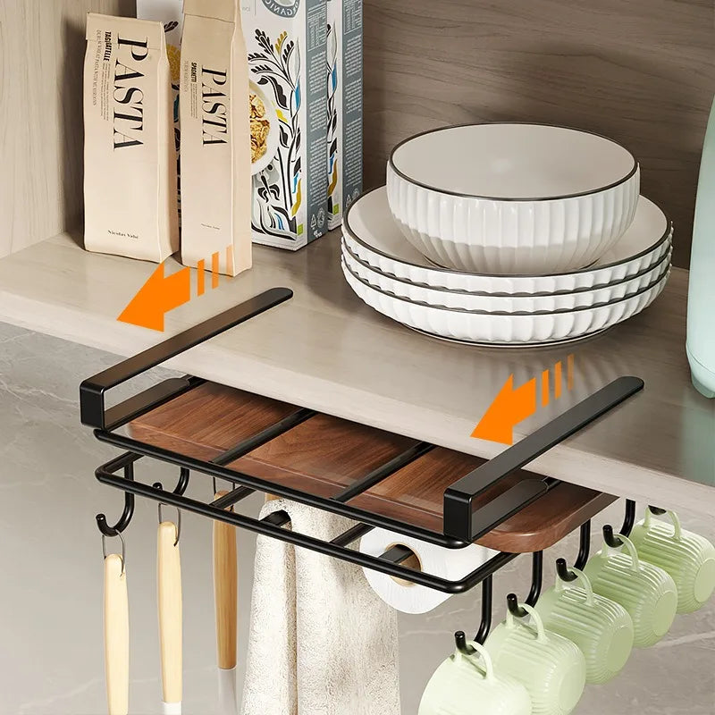 Kitchen Hanging Organizer Rack with Hooks Under Cupboard