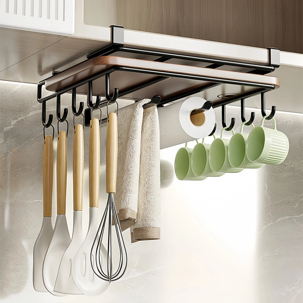 Kitchen Hanging Organizer Rack with Hooks Under Cupboard