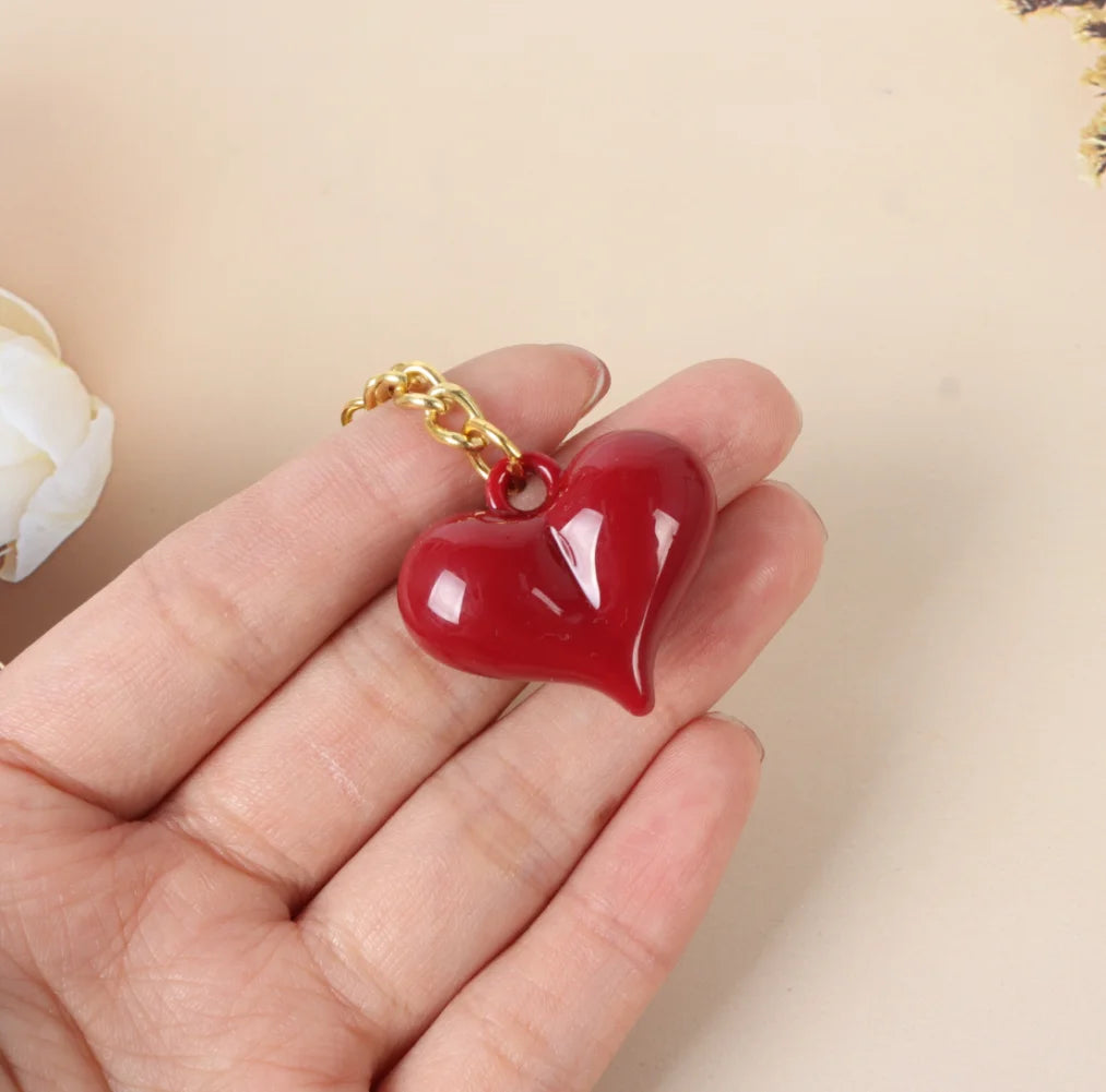 3D Red Lips And Heart Shape Key Ring