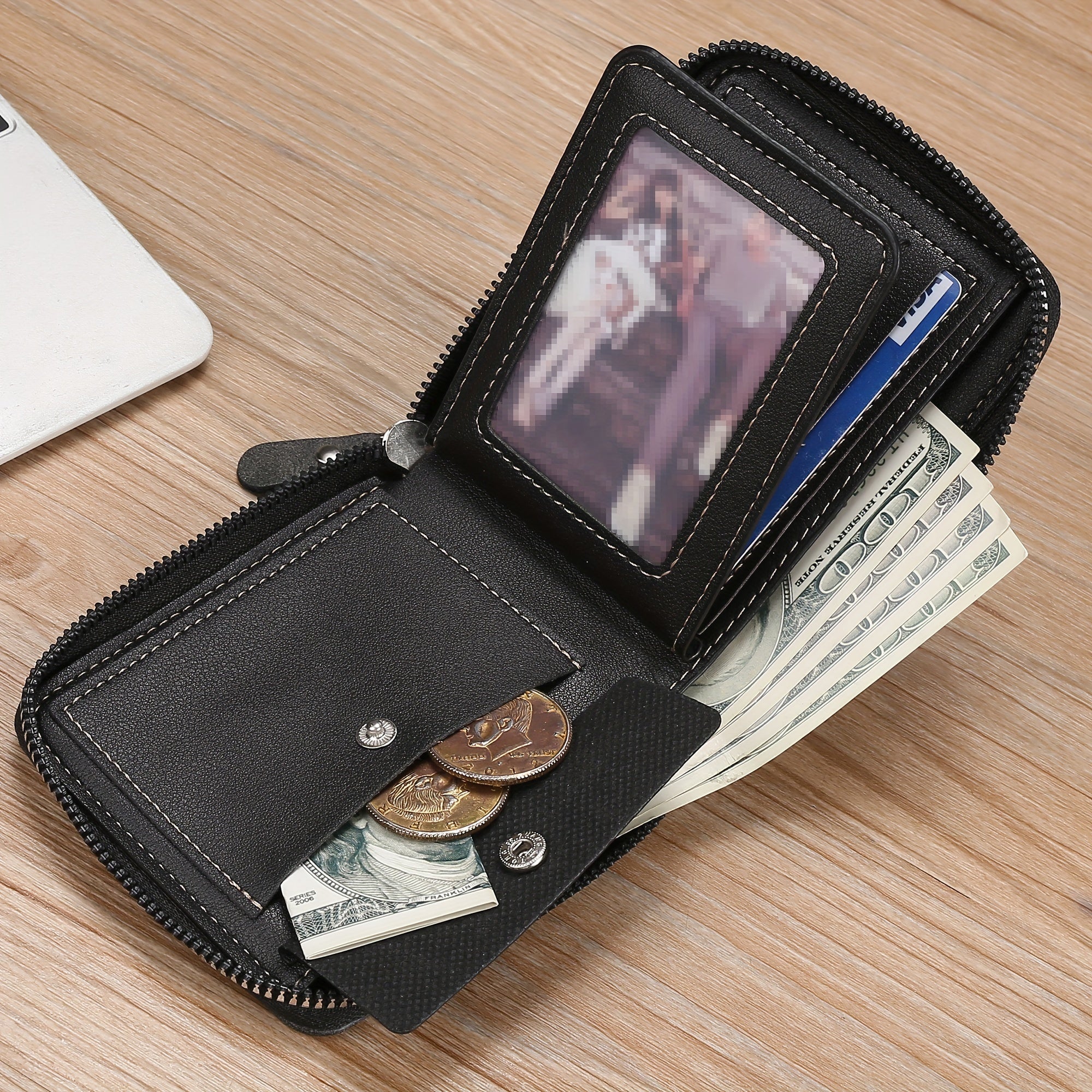 CarrKen Vintage Style Black Faux Leather Wallet